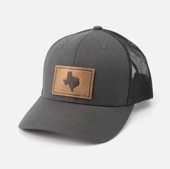Texas State Leather Patch Snapback, Charcoal