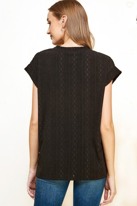 Black Short Sleeve Sweater Top - Made in USA