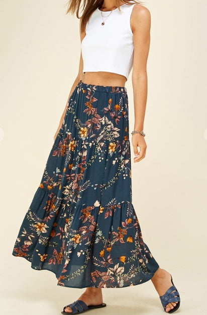 Floral Layered Skirt, Boho Style in Fall Colors