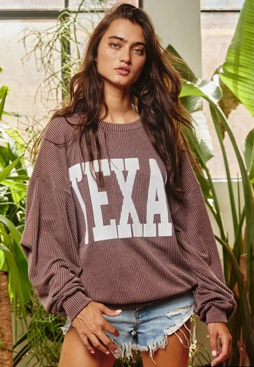 Texas Comfy Sweater in Coffee, Oversized