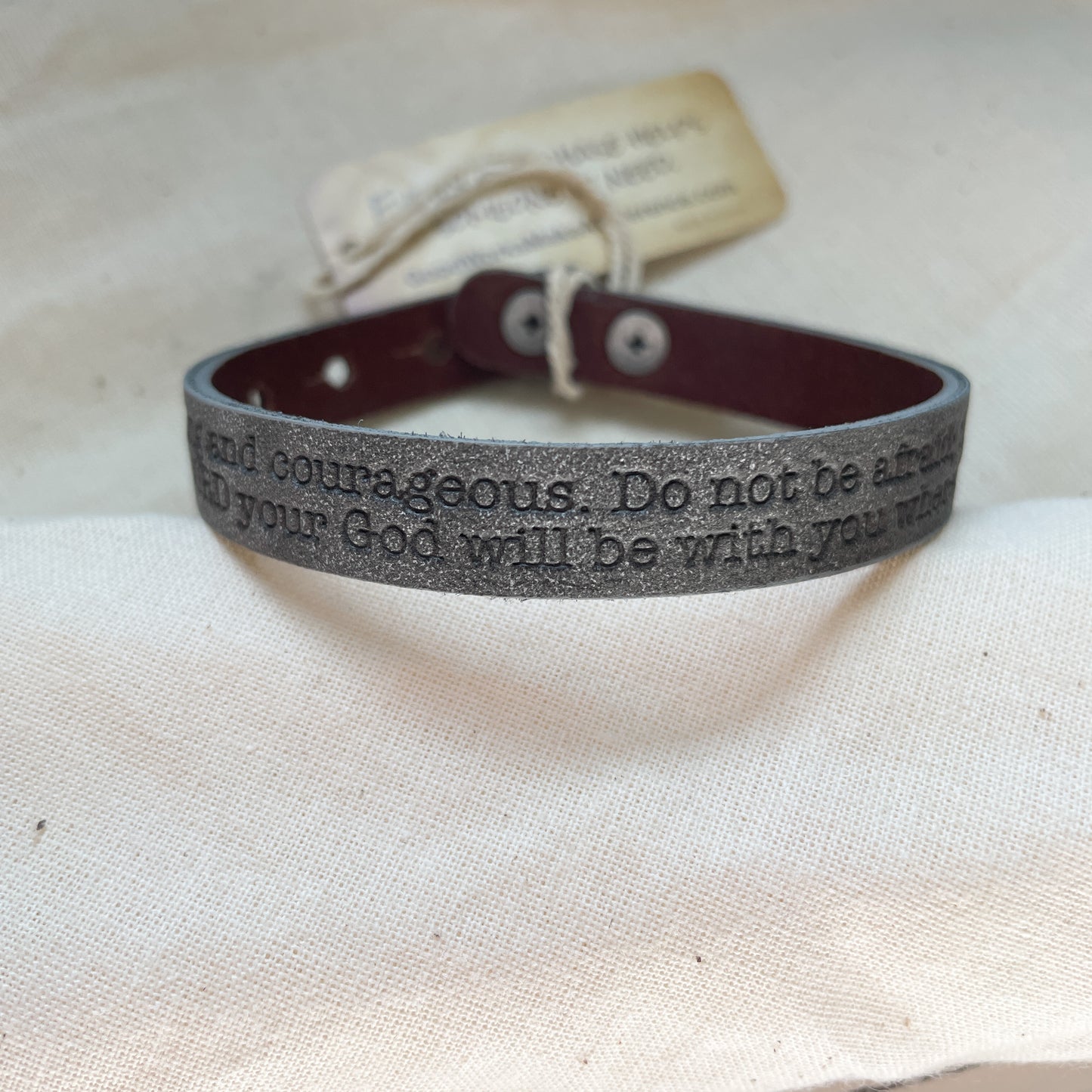 Leather Bracelet with scripture engraved. Joshua 1:9