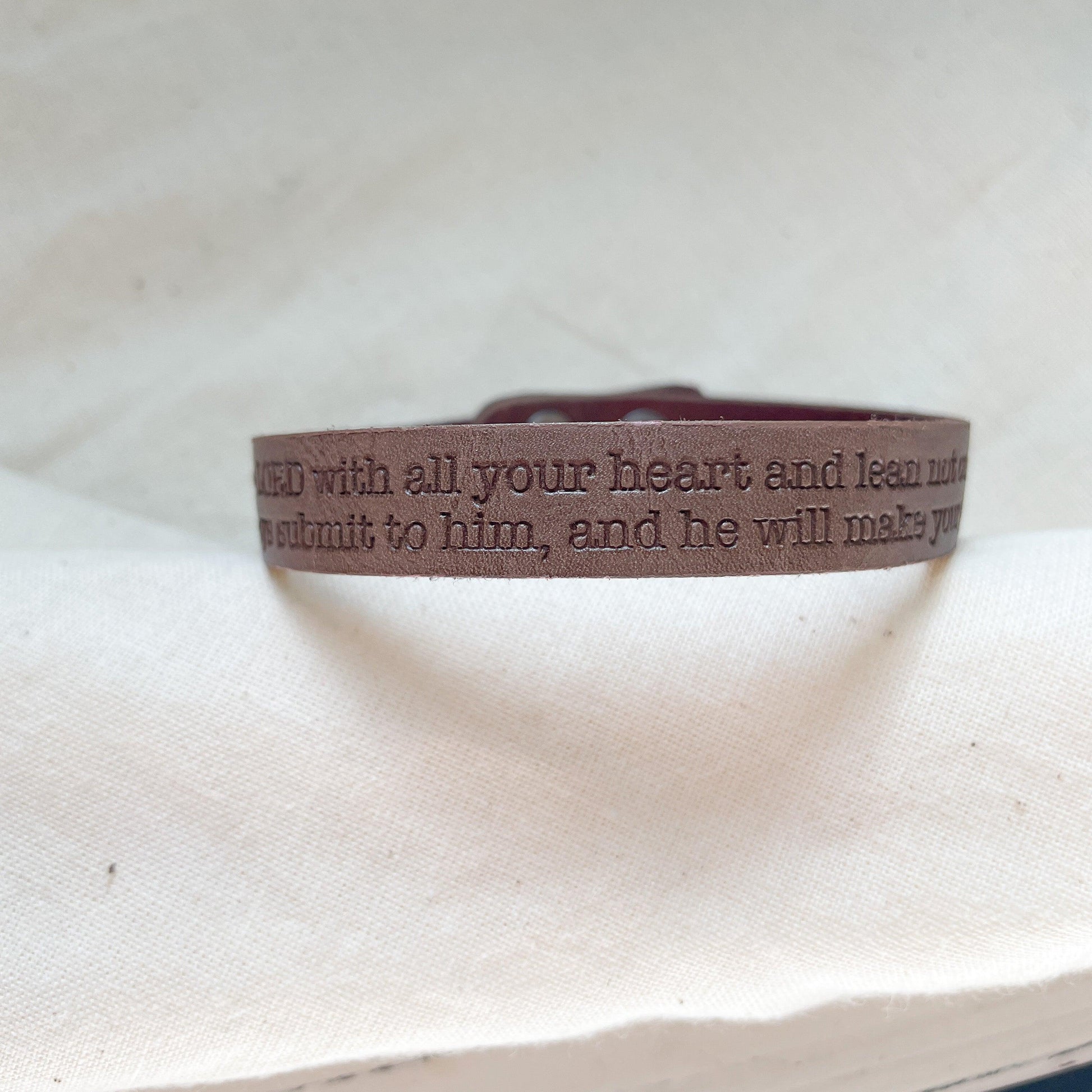 Scripture Engraved Leather Bracelet (Unisex) - Kin Trading Post