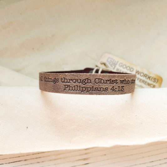 Leather Bracelet, Philippians 4:13, I can do all things through Christ...
