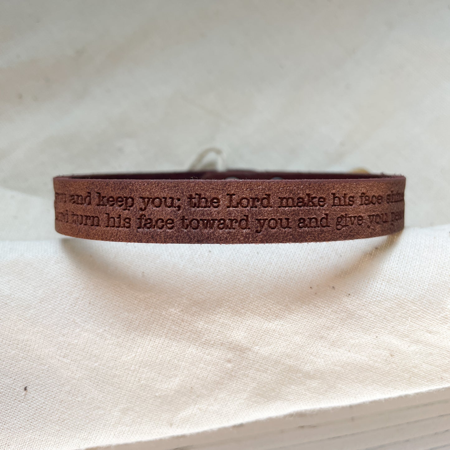 Leather Scripture Bracelet with Numbers 6:24-26 engraved. 