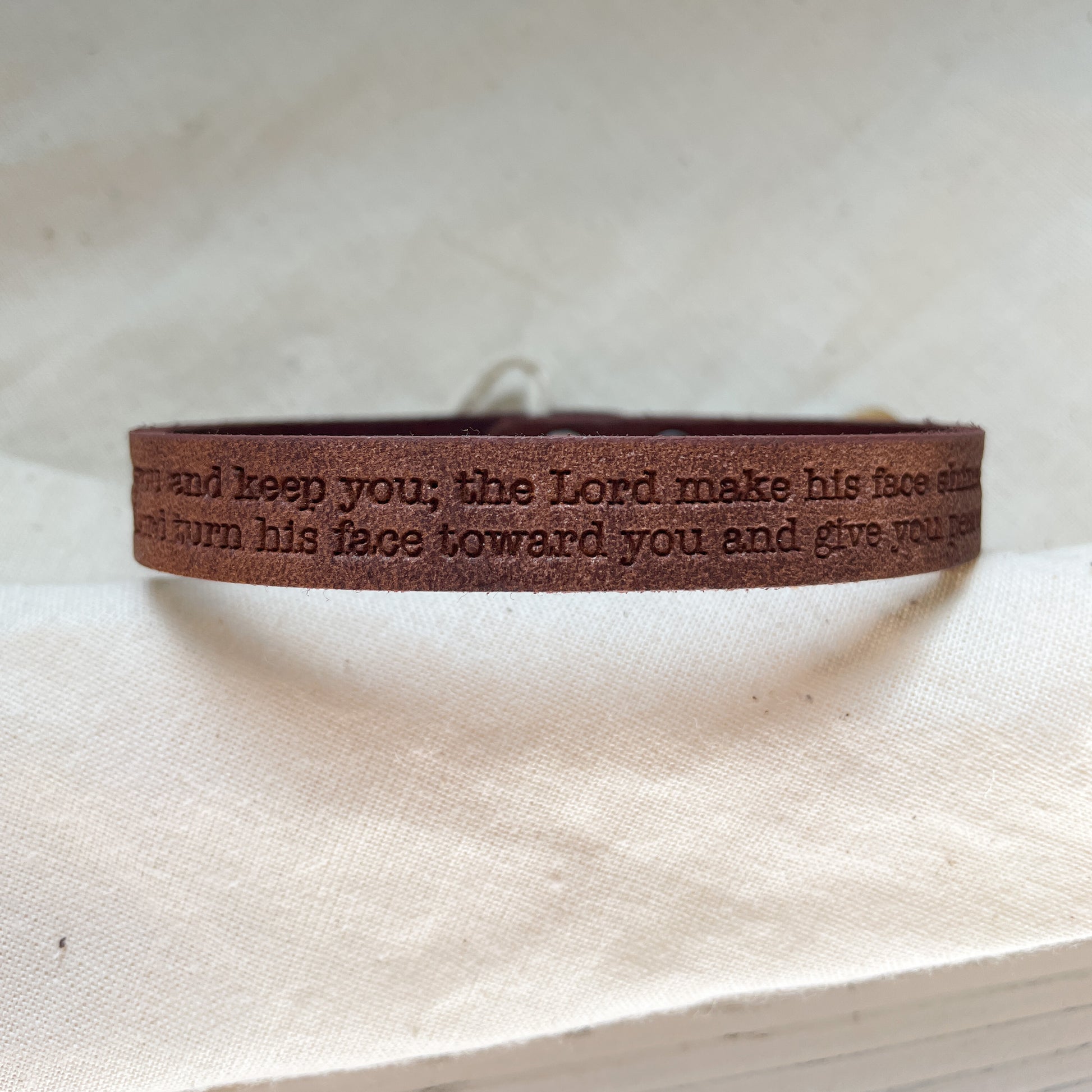 Leather Scripture Bracelet with Numbers 6:24-26 engraved. 