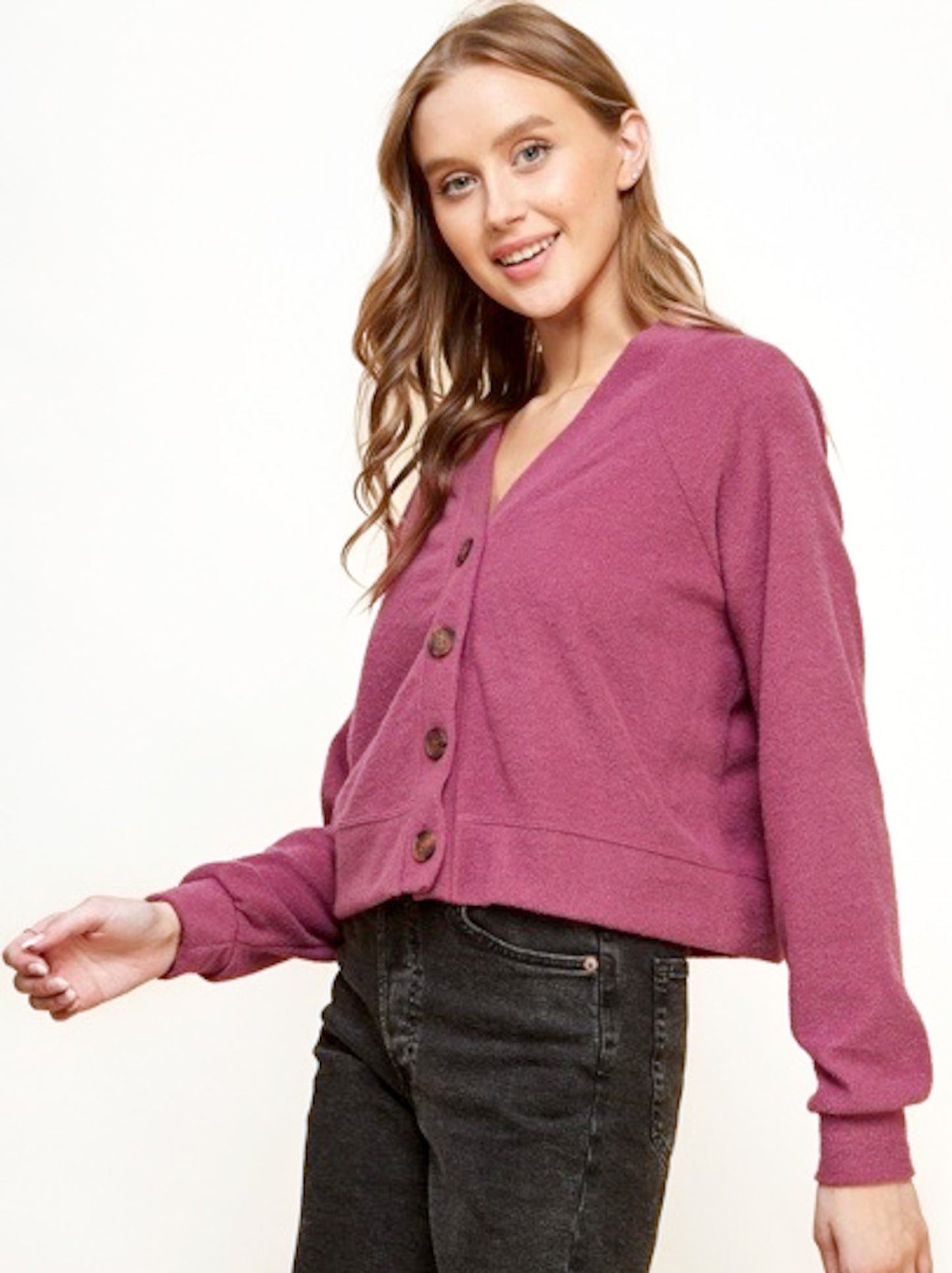 Magenta Soft Cardigan with 4 Buttons -Made in USA