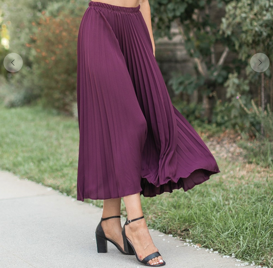 Pleated Long Dress in Plum by Les Amis, Made in USA