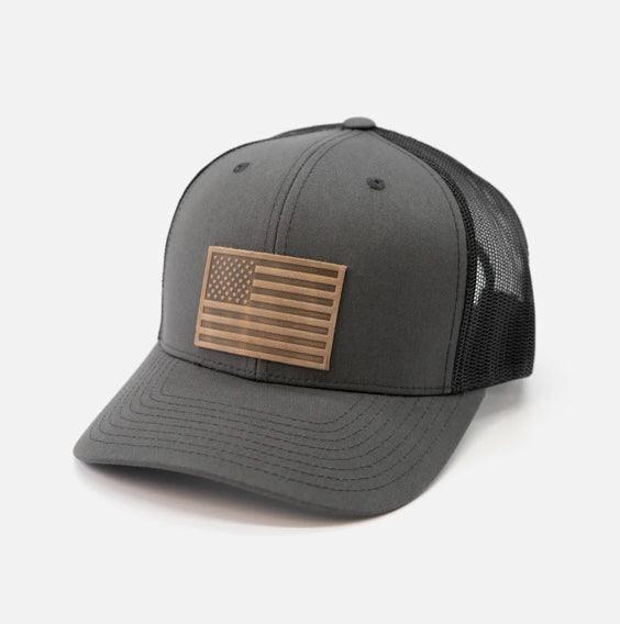 American Flag Snapback - USA Handcrafted Leather - Kin Trading Post
