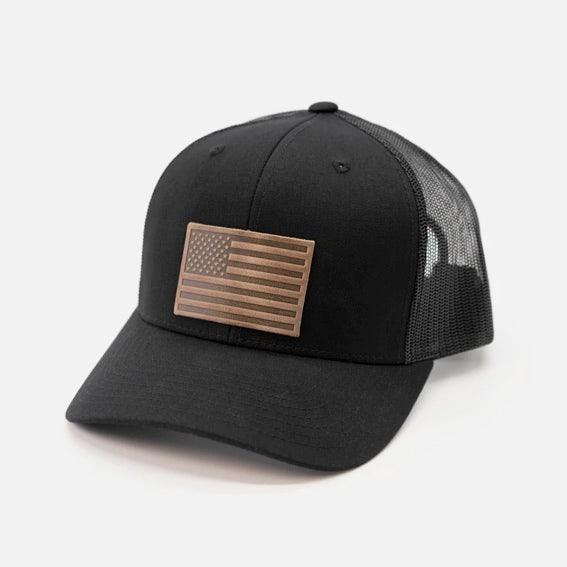 American Flag Snapback - USA Handcrafted Leather - Kin Trading Post