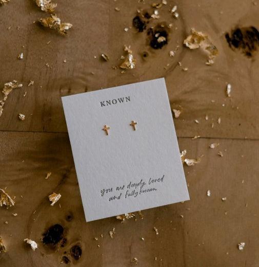 Cross Stud Earrings in Gold - Made in USA - Kin Trading Post