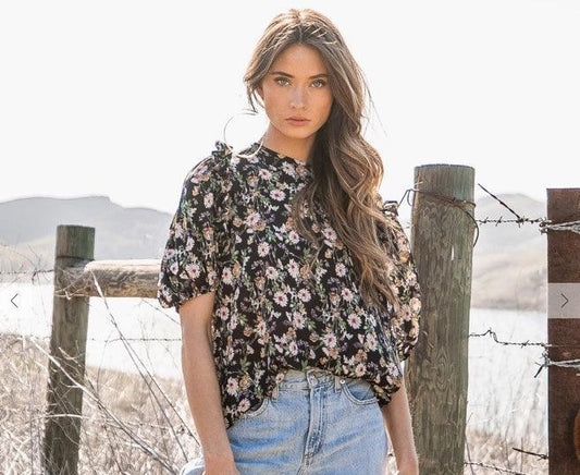 Floral Black Blouse - Kin Trading Post
