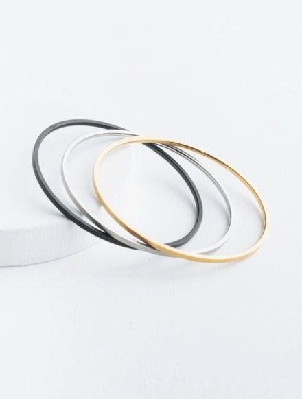 Tri-Tone Set of Bangles - Black, Silver and Gold - Kin Trading Post